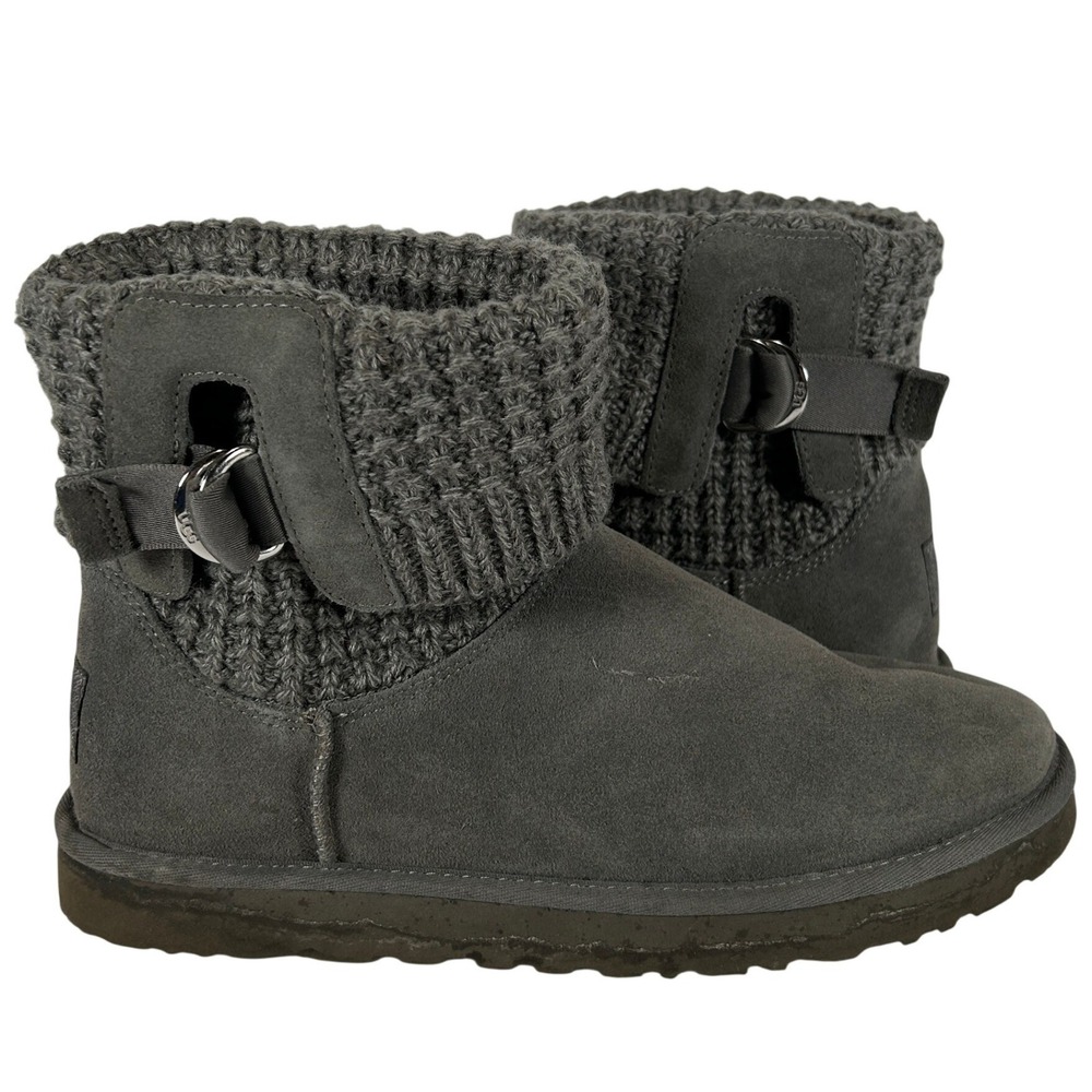 UGG Classic Solene Mini Knit Grey Suede Buckle Ankle Boots Womens Size 11
